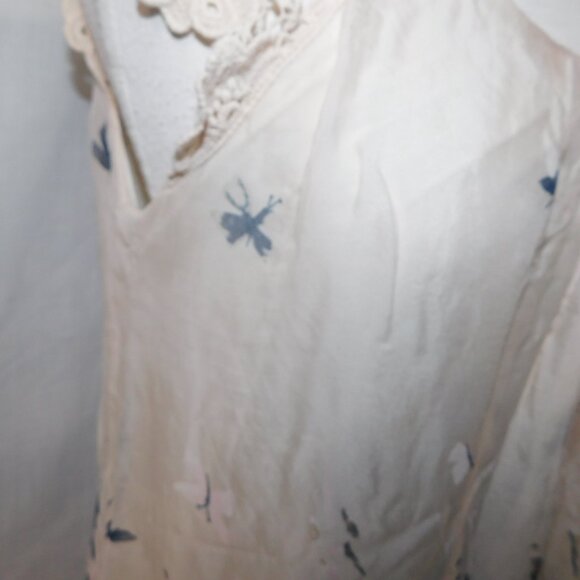 Carla Conti ivory silk abstract butterfly watercolour crochet lace cap sleeve L - Picture 7 of 13